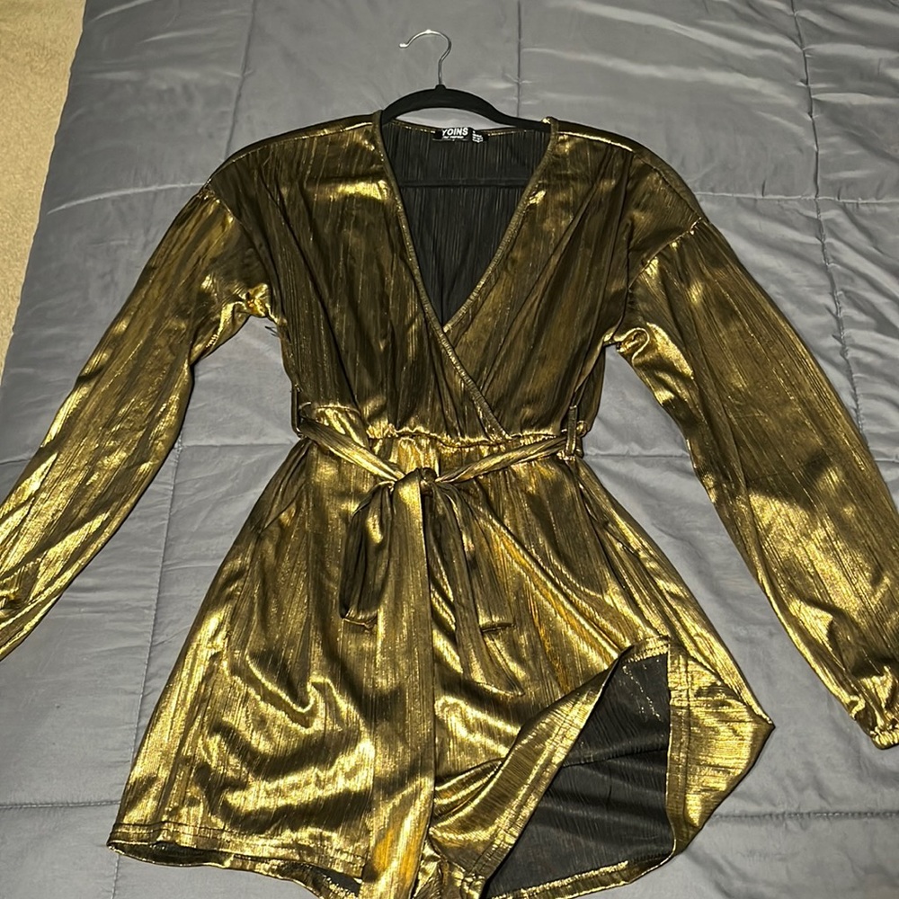 cute gold romper with a tie
